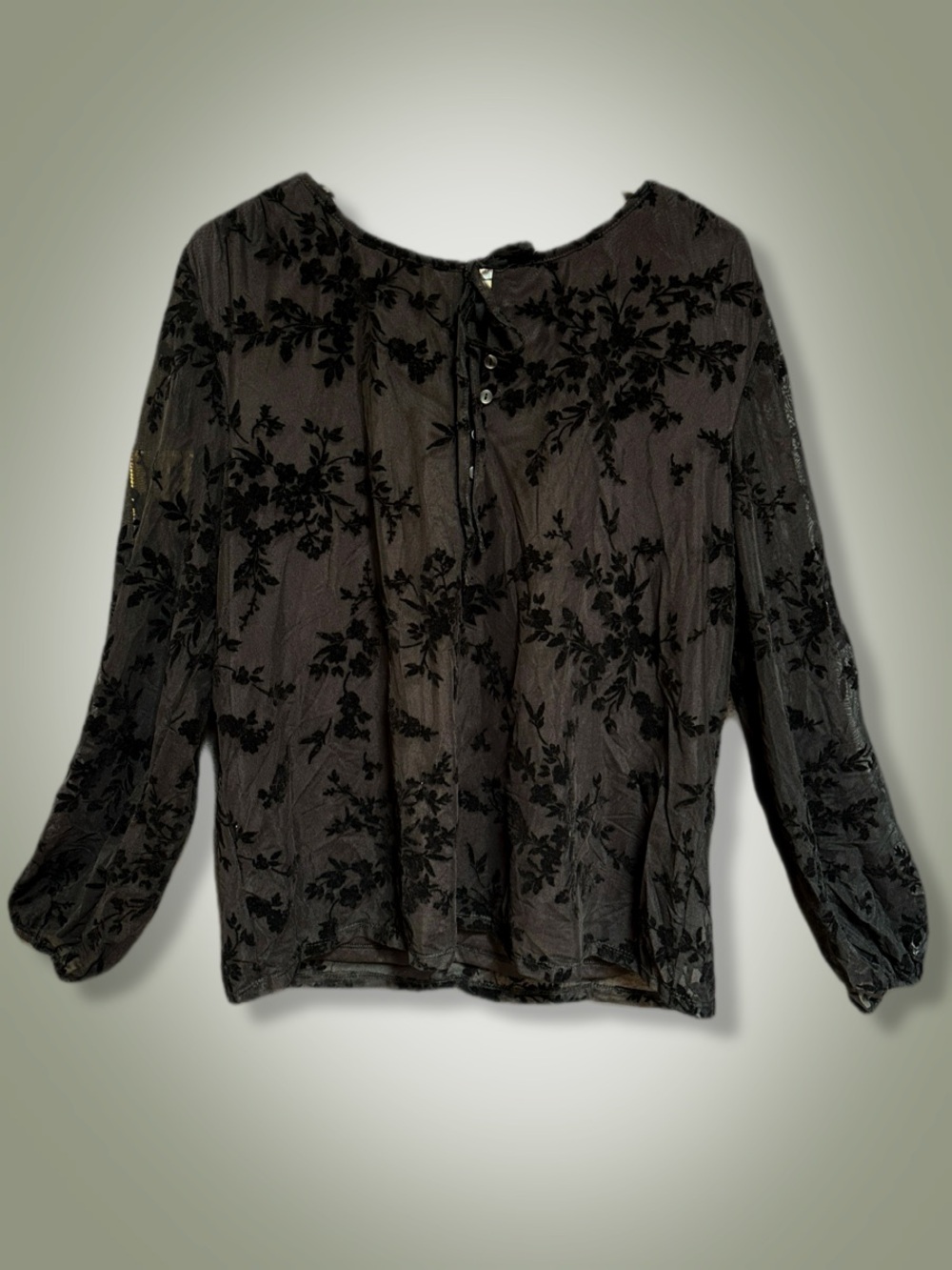 DR2 black over sized layered sheer floral velvet burnout blouse